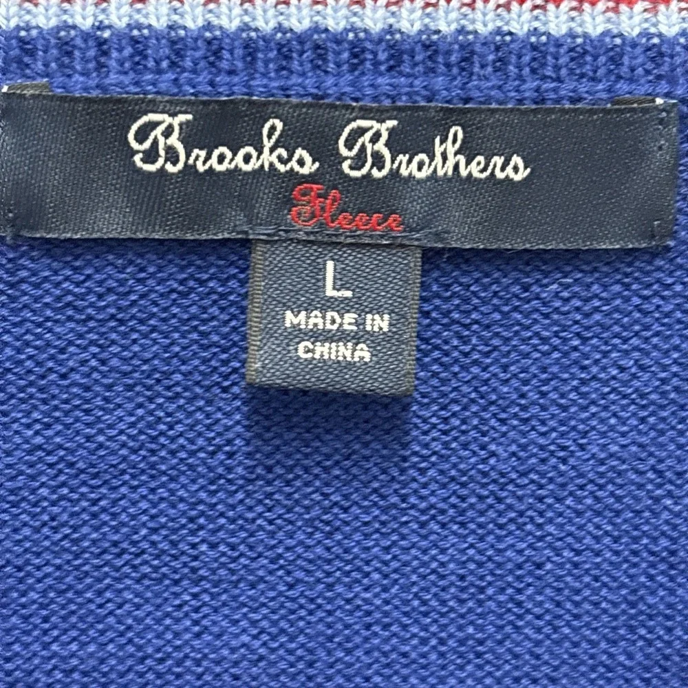Brooks Brothers Fleece Men's Slim Blue 100%‎ Cotton Pullover V-Neck Sweater - L